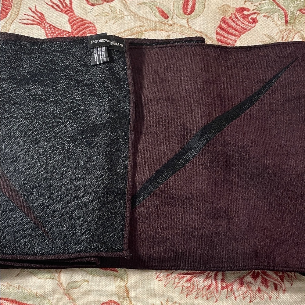 Emporio Armani Black Burgundy Brown Streak Design Long Rectangular Scarf Unisex